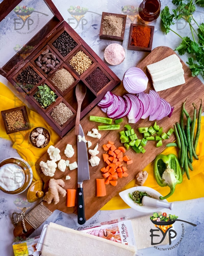 Ingredients for Savory Puff Pastry with tandoori veg filling
