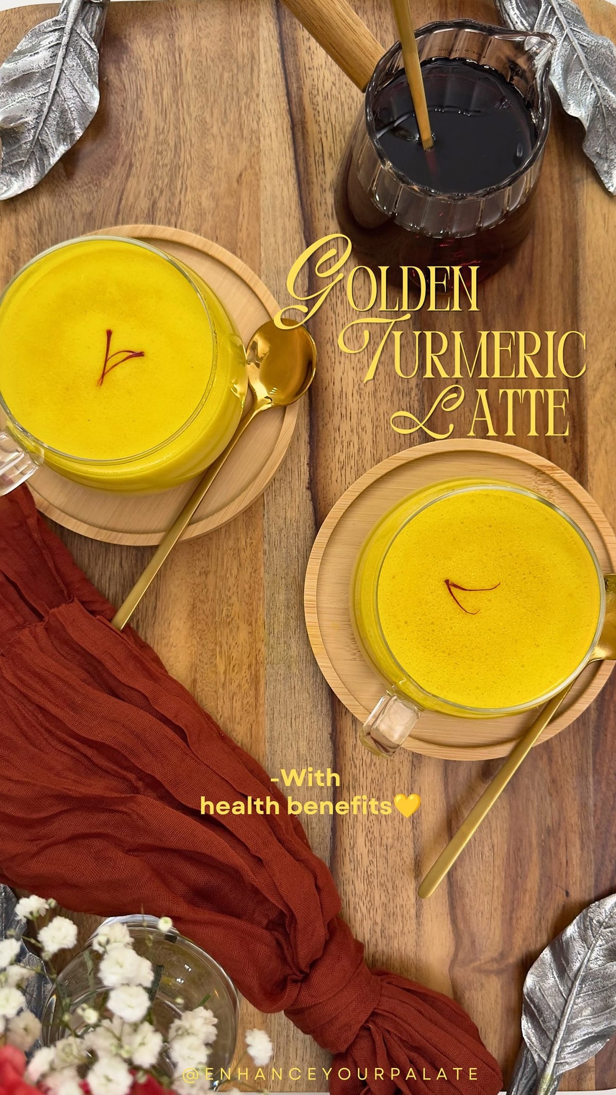 Latte in cup garnished with saffron